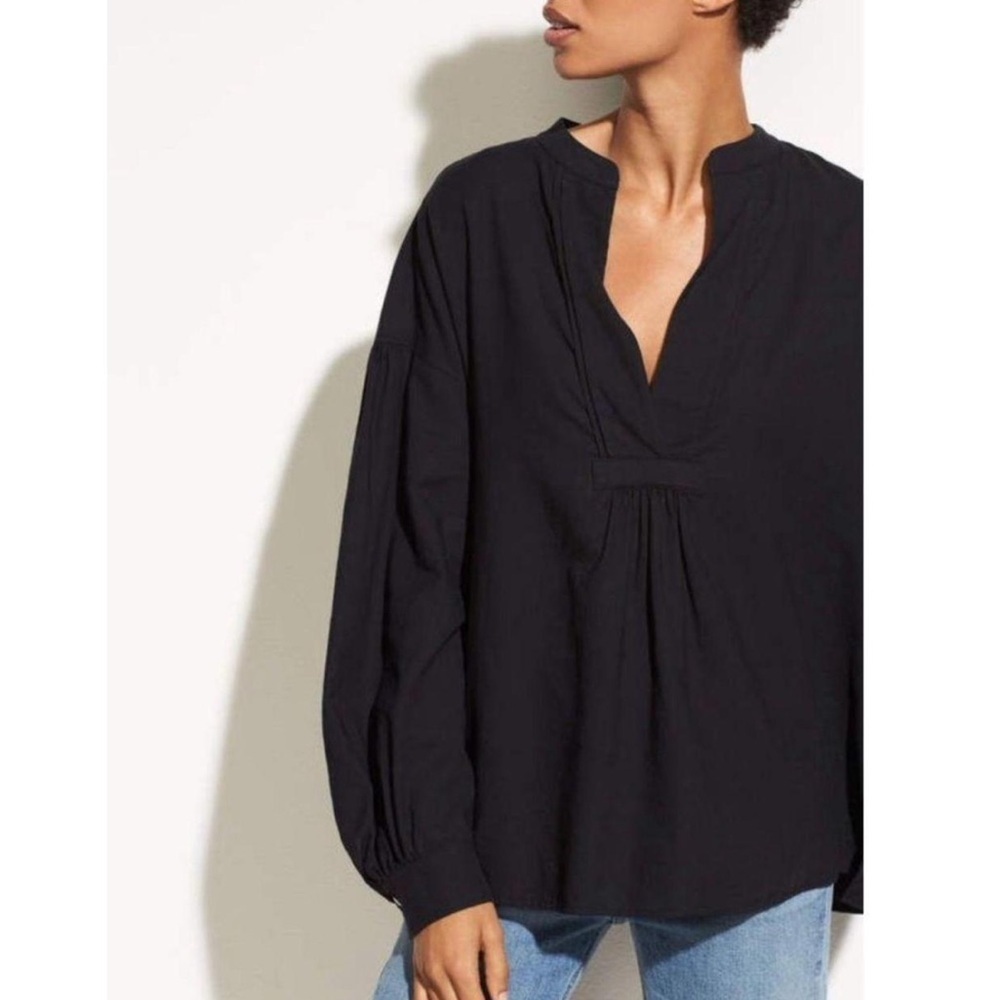 VINCE Black V Neck Long Cotton Sleeve Blouse Size XS